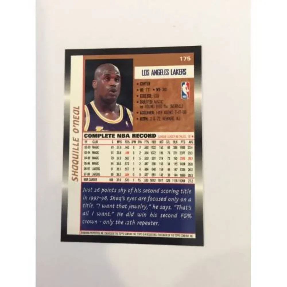 1999 Topps Shaquille O'Neal Los Angeles Lakers IP Autograph #175 (035)